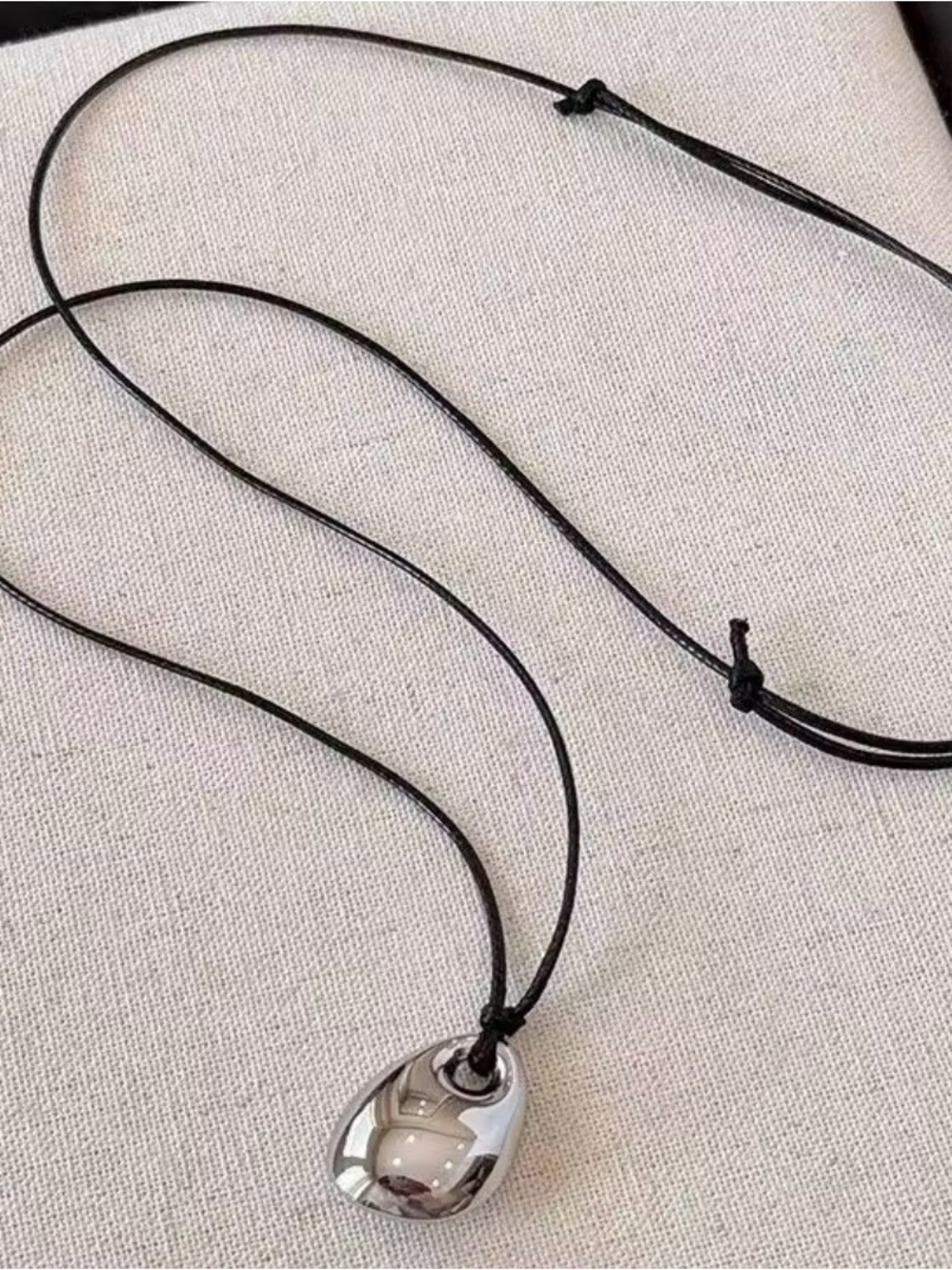 Modern Silver-Tone Zinc Alloy Pendant on Black Cord